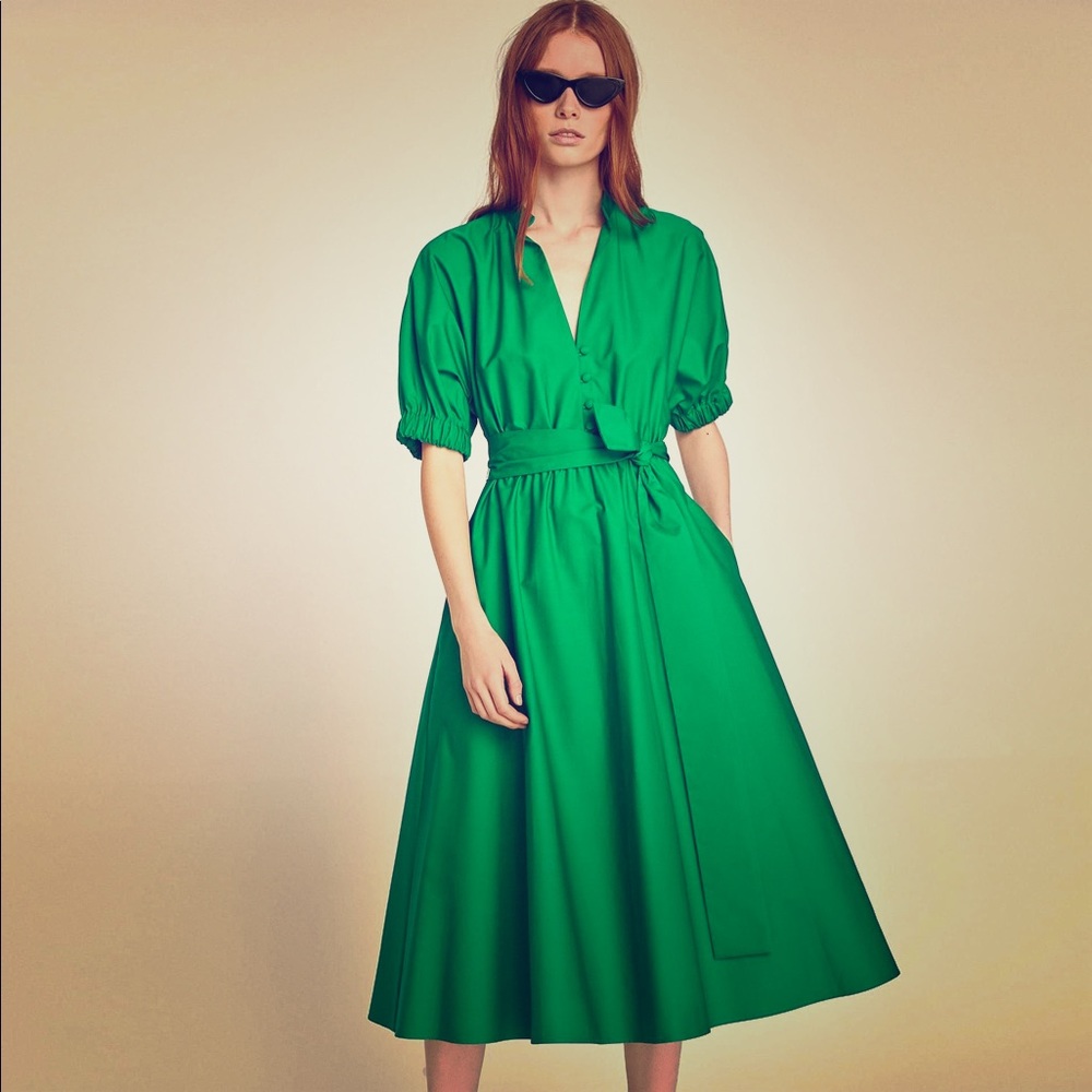 Zara green flare dress. S